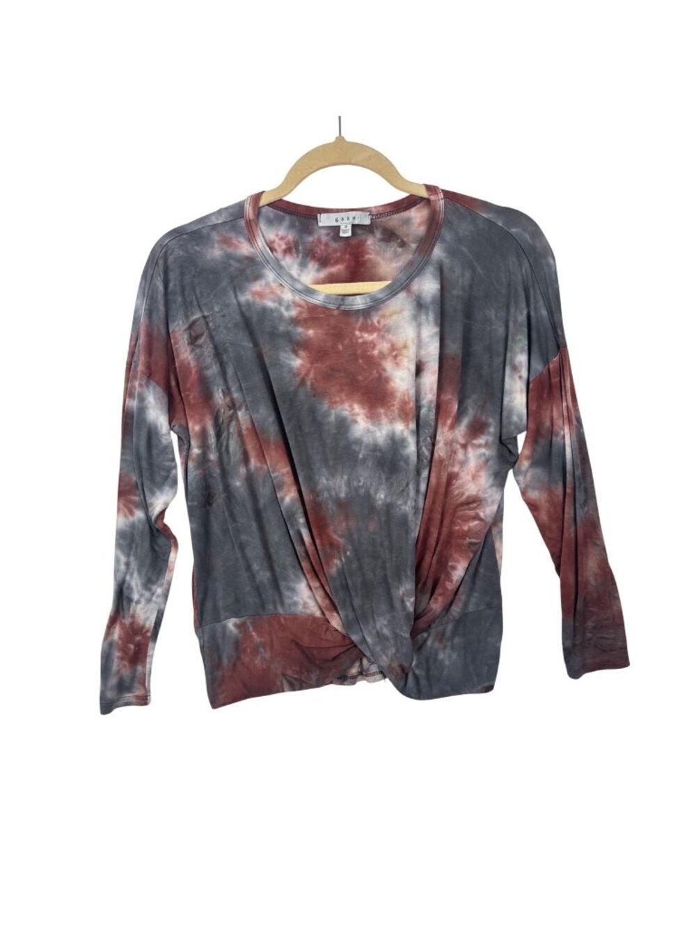 ✨3/$30 Gaze M Tie Dye Long Sleeve Twist Hem Top Brown Rust Gray